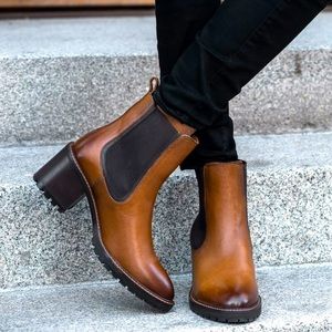 Thursday Boot Co. Knockout Toffee Brown Chelsea Chunky Heels Ankle Boots, 7.5